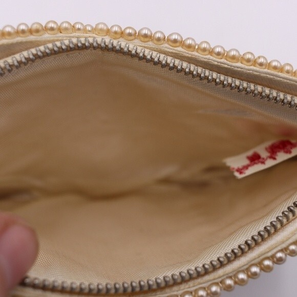 Vintage Small Beaded Clutch Ivory & White Japan Evening Bag - Picture 6 of 8